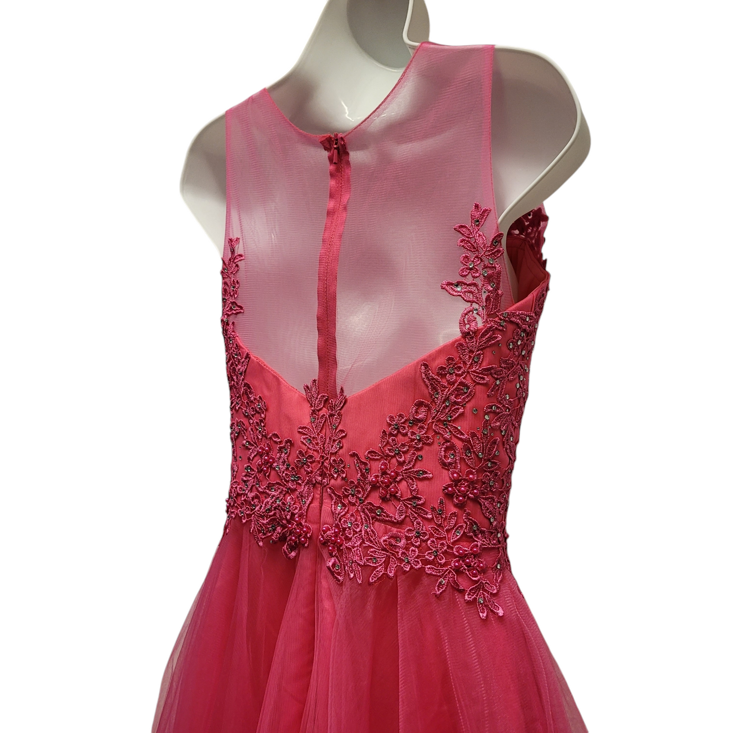 Women's Hot Pink Short Mesh Top Sweetheart Dress
