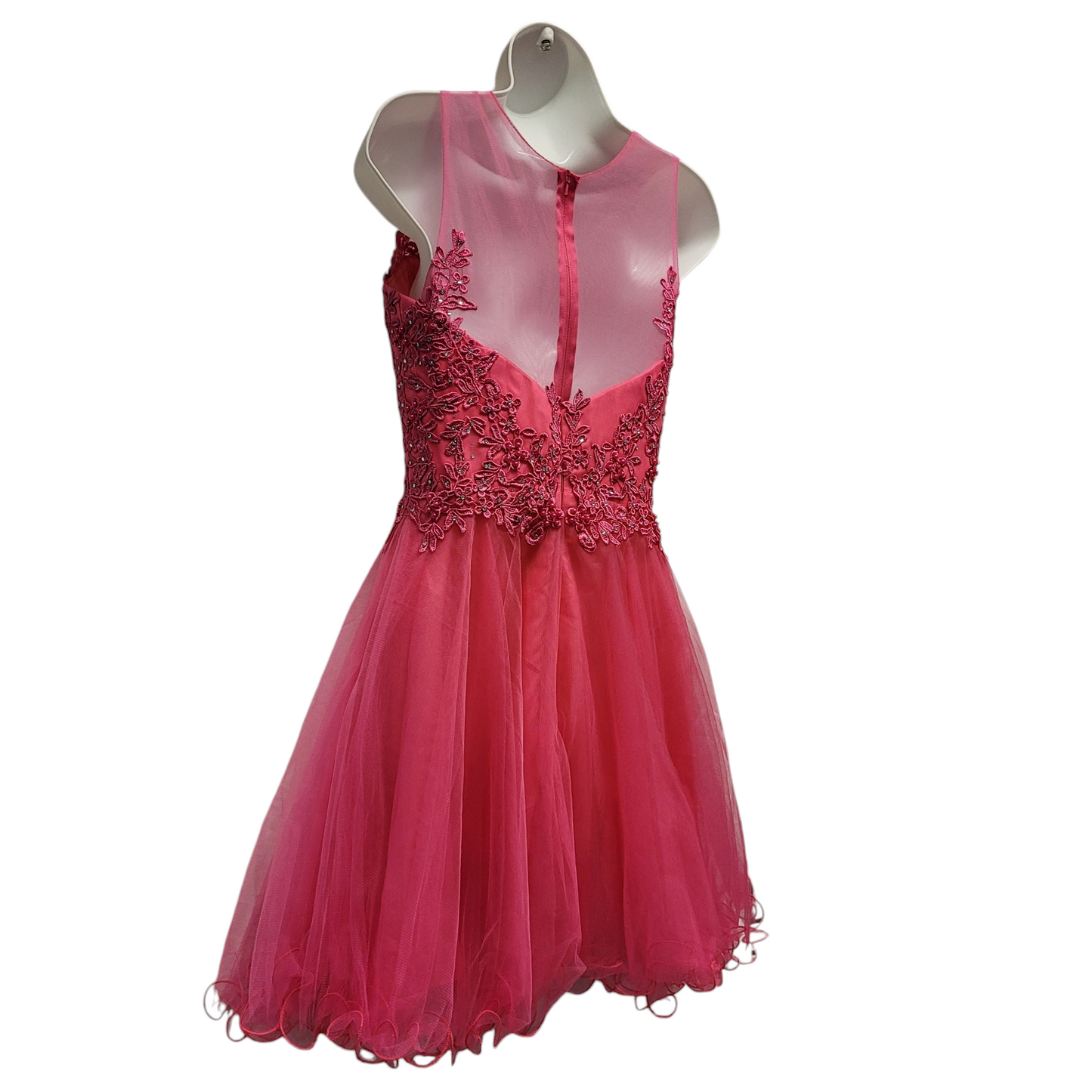 Women's Hot Pink Short Mesh Top Sweetheart Dress