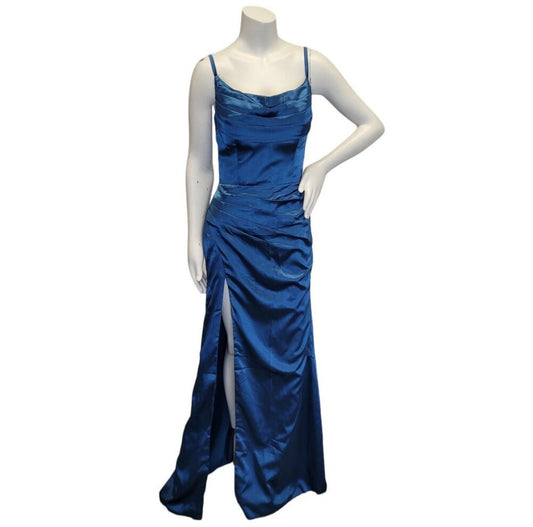 Teal Strappy Halo Dress Scoop Neckline with Corset Back