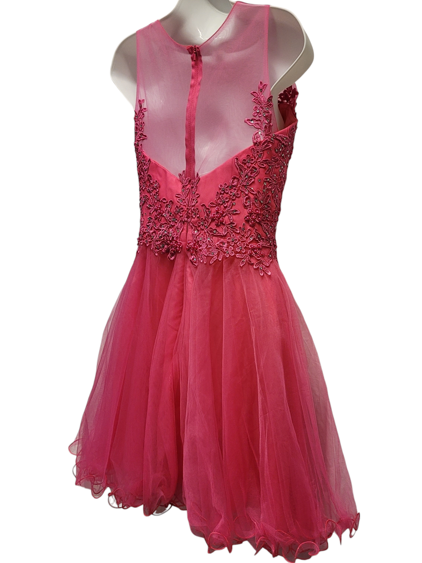 Women's Hot Pink Short Mesh Top Sweetheart Dress