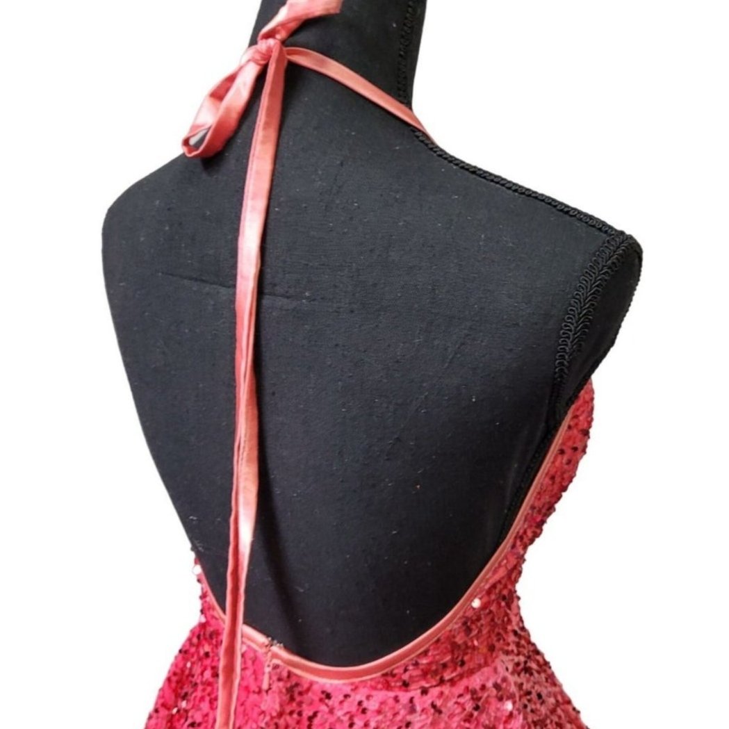 Women's Magenta Pink V Neck Halter Short Dress