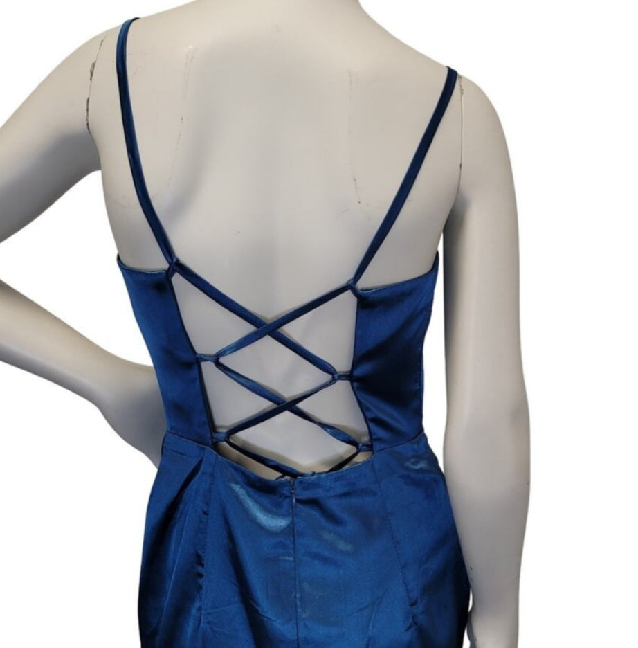 Teal Strappy Halo Dress Scoop Neckline with Corset Back