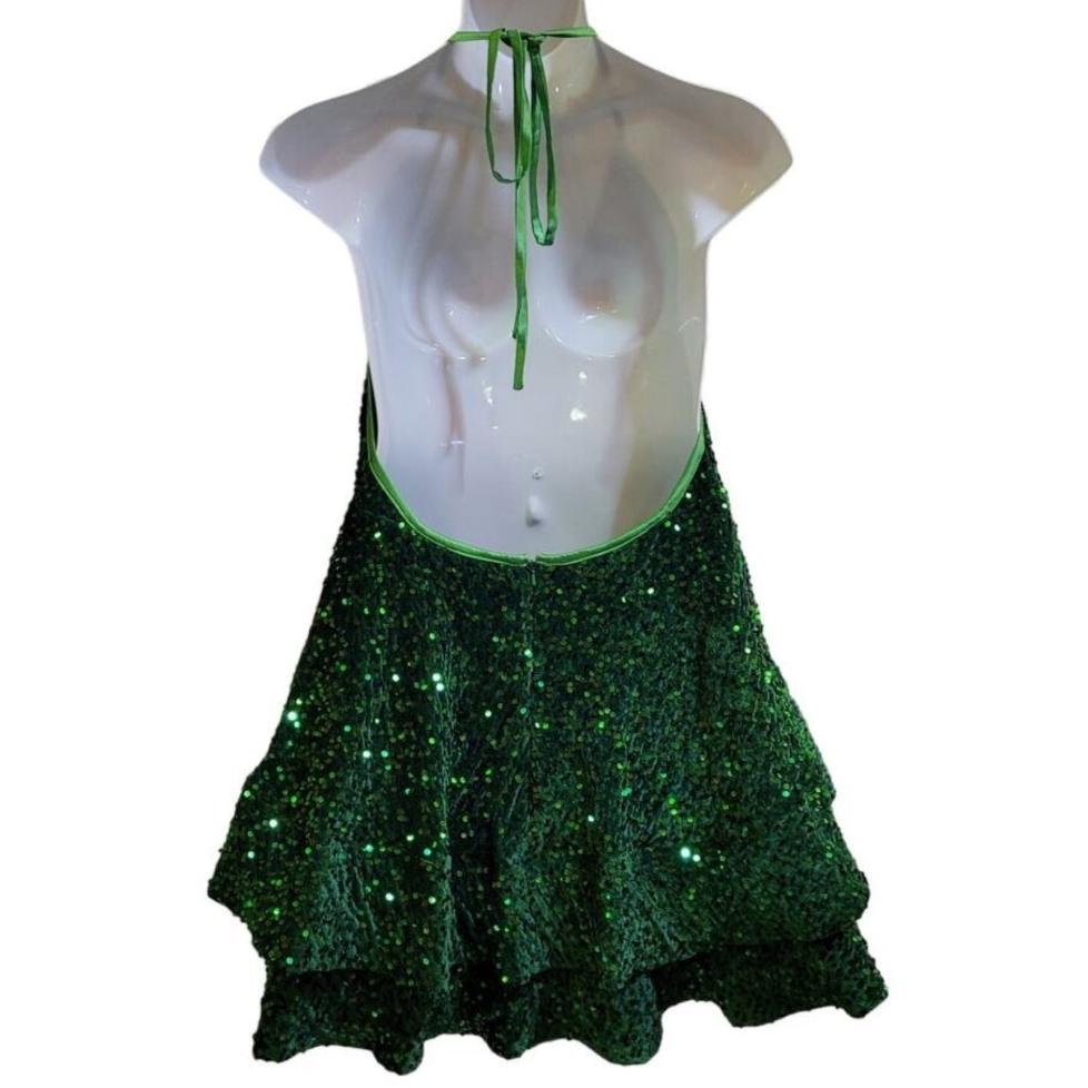 Women's Shamrock Green V Neck Halter Short Dress