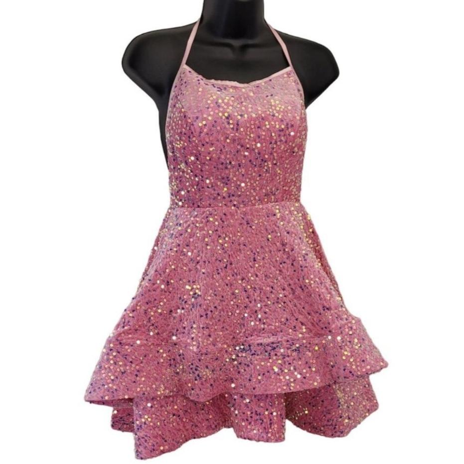 Women's Bubblegum Pink Scoop Neck Halter Short Dress