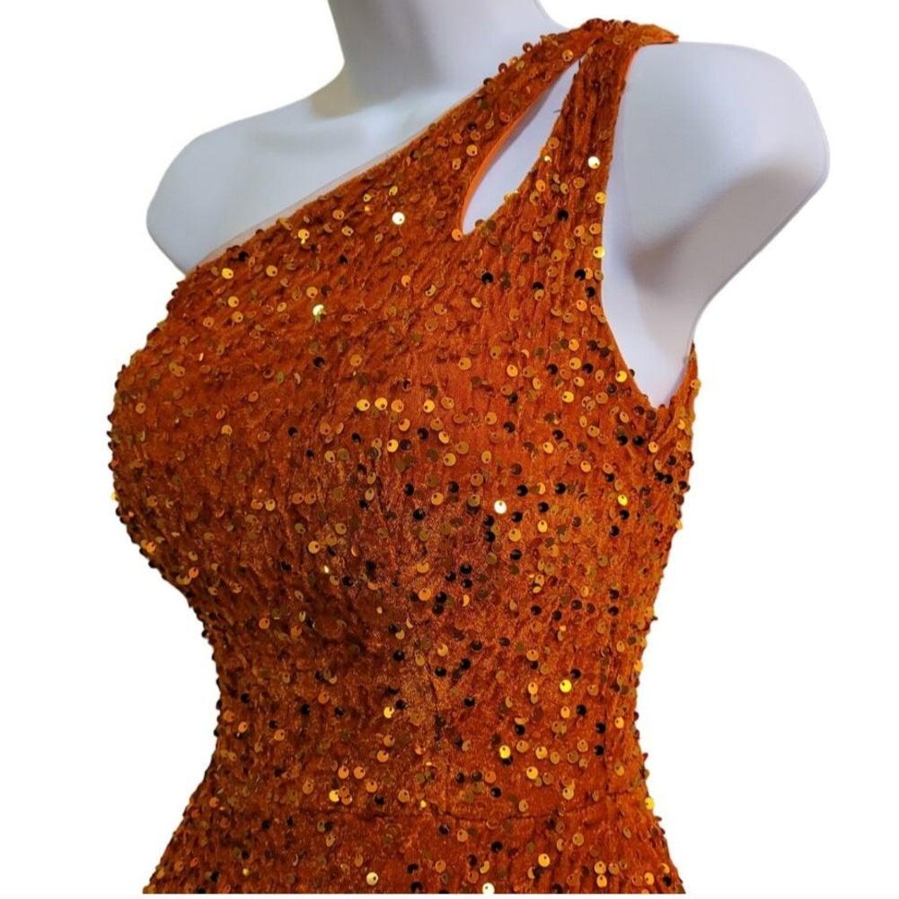 Women's Orange One Shoulder with Cutout Asymmetrical Short Dress
