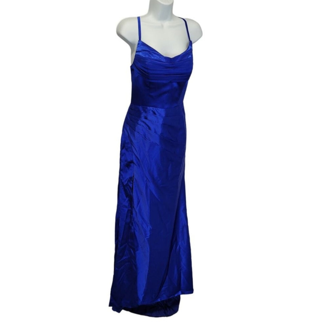 Sapphire Blue Strappy Halo Dress Scoop Neckline with Corset Back