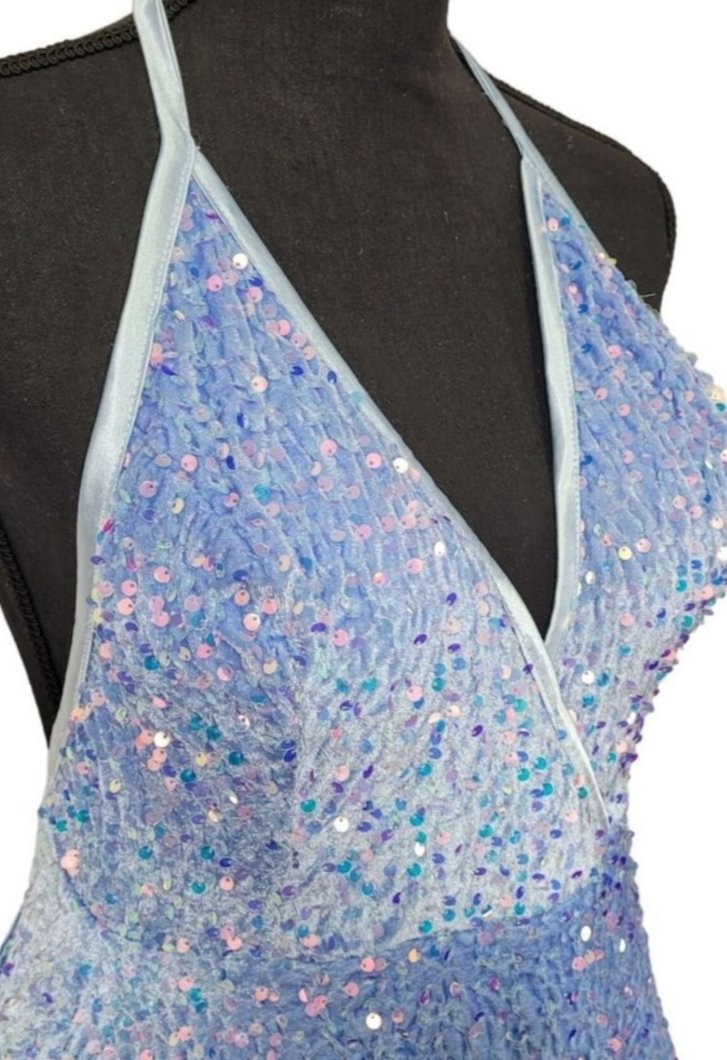 Women's Icy Blue V Neck Halter Short Dress
