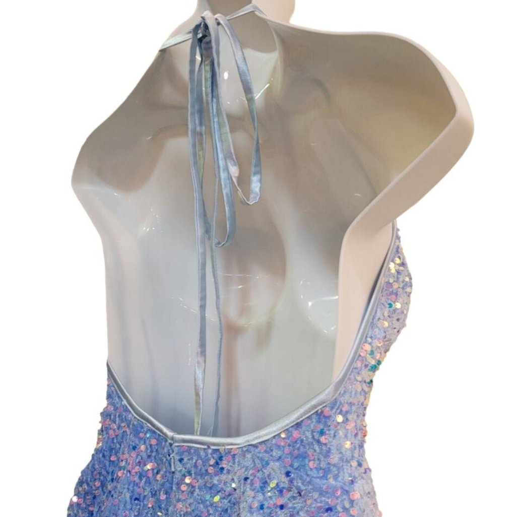 Women's Icy Blue Scoop Neck Halter Short Dress