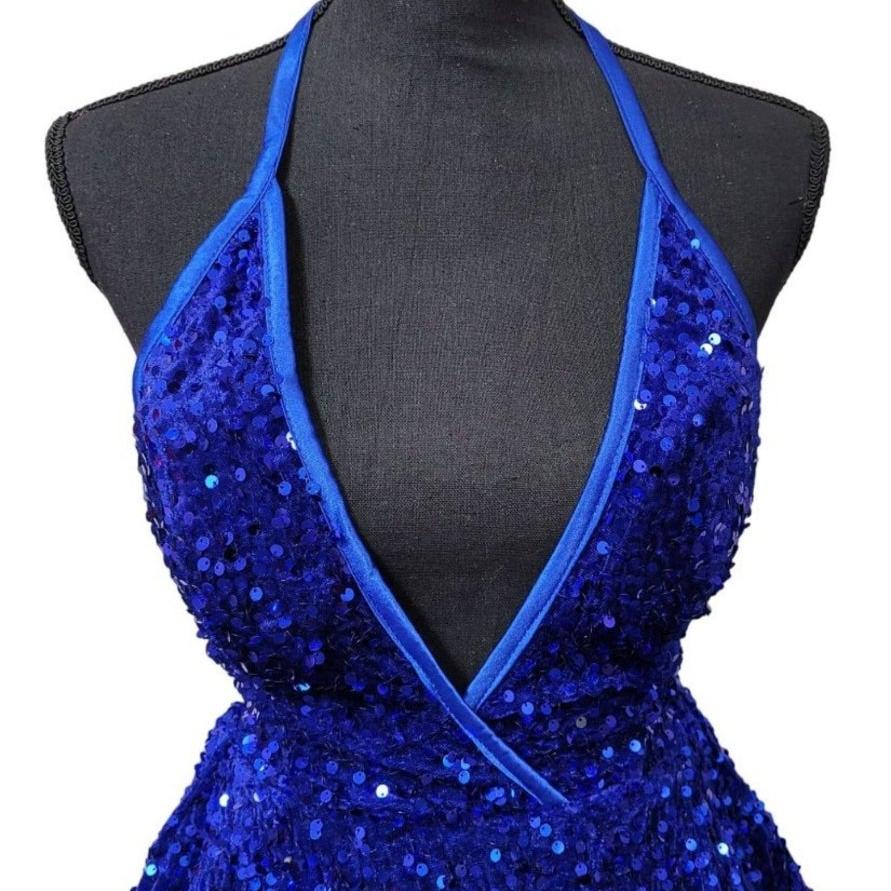 Women's Sapphire Blue V Neck Halter Short Dress