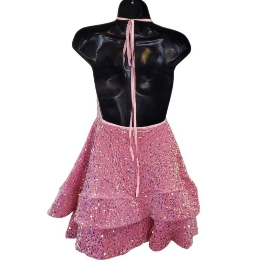 Women's Bubblegum Pink Scoop Neck Halter Short Dress