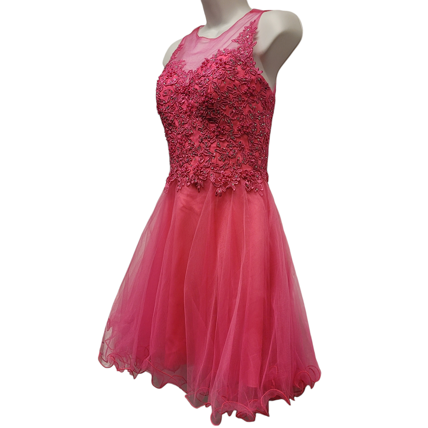 Women's Hot Pink Short Mesh Top Sweetheart Dress