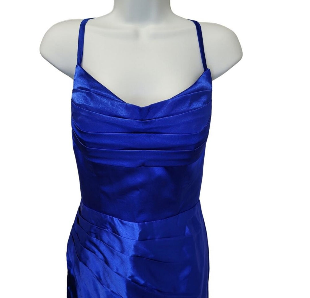 Sapphire Blue Strappy Halo Dress Scoop Neckline with Corset Back