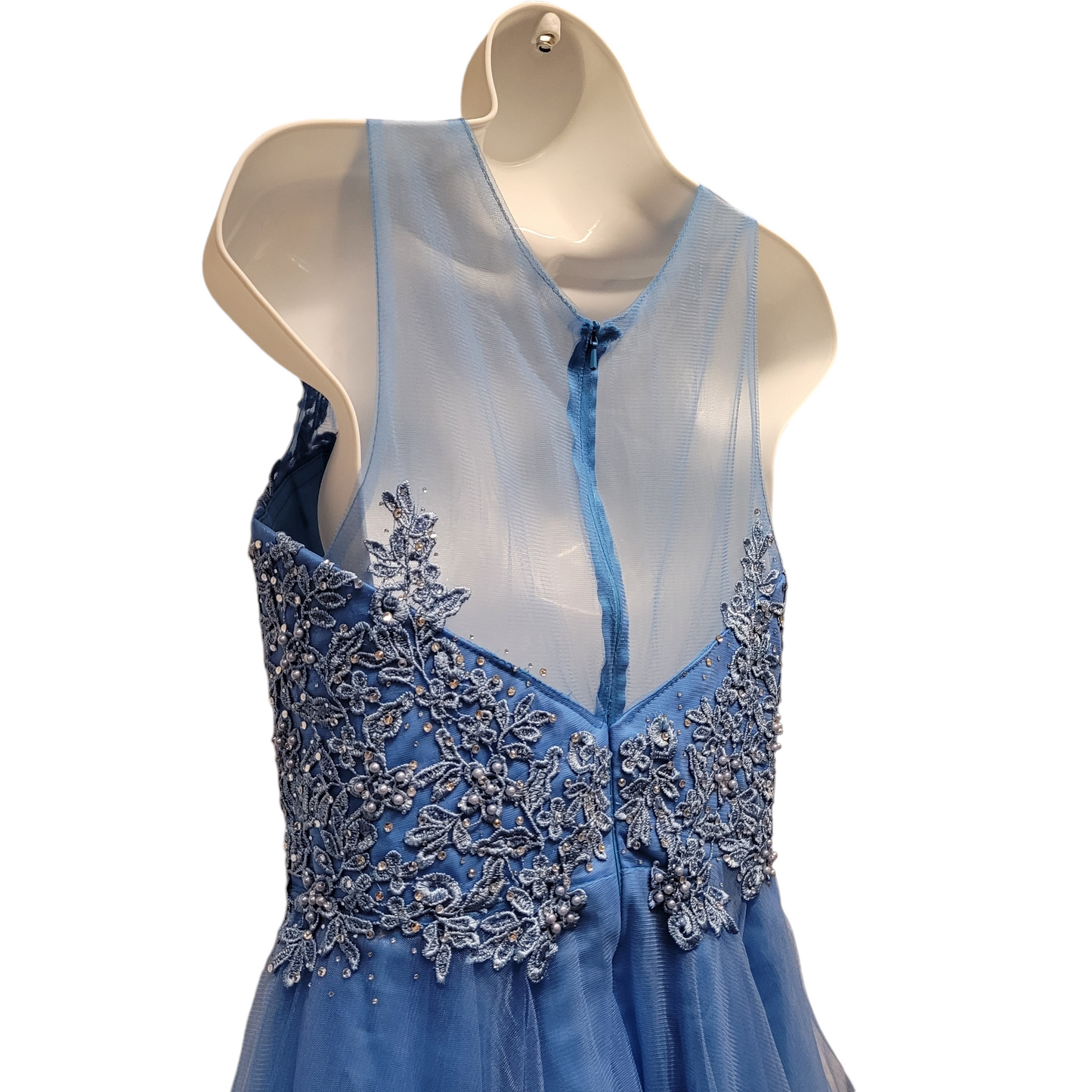 Women's Peacock Blue Short Mesh Top Sweetheart Dress