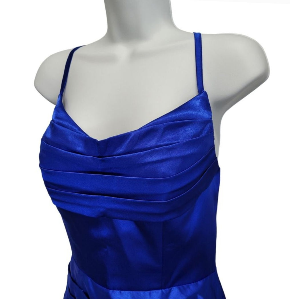 Sapphire Blue Strappy Halo Dress Scoop Neckline with Corset Back