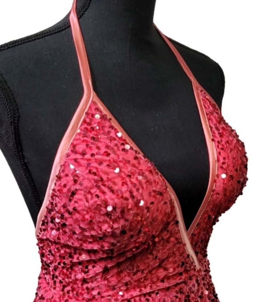 Women's Magenta Pink V Neck Halter Short Dress