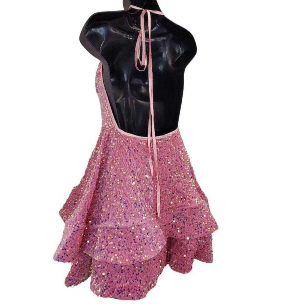 Women's Bubblegum Pink Scoop Neck Halter Short Dress