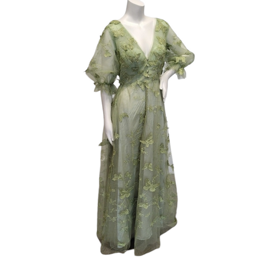 3/4 Sleeved V Neck Butterfly Dress