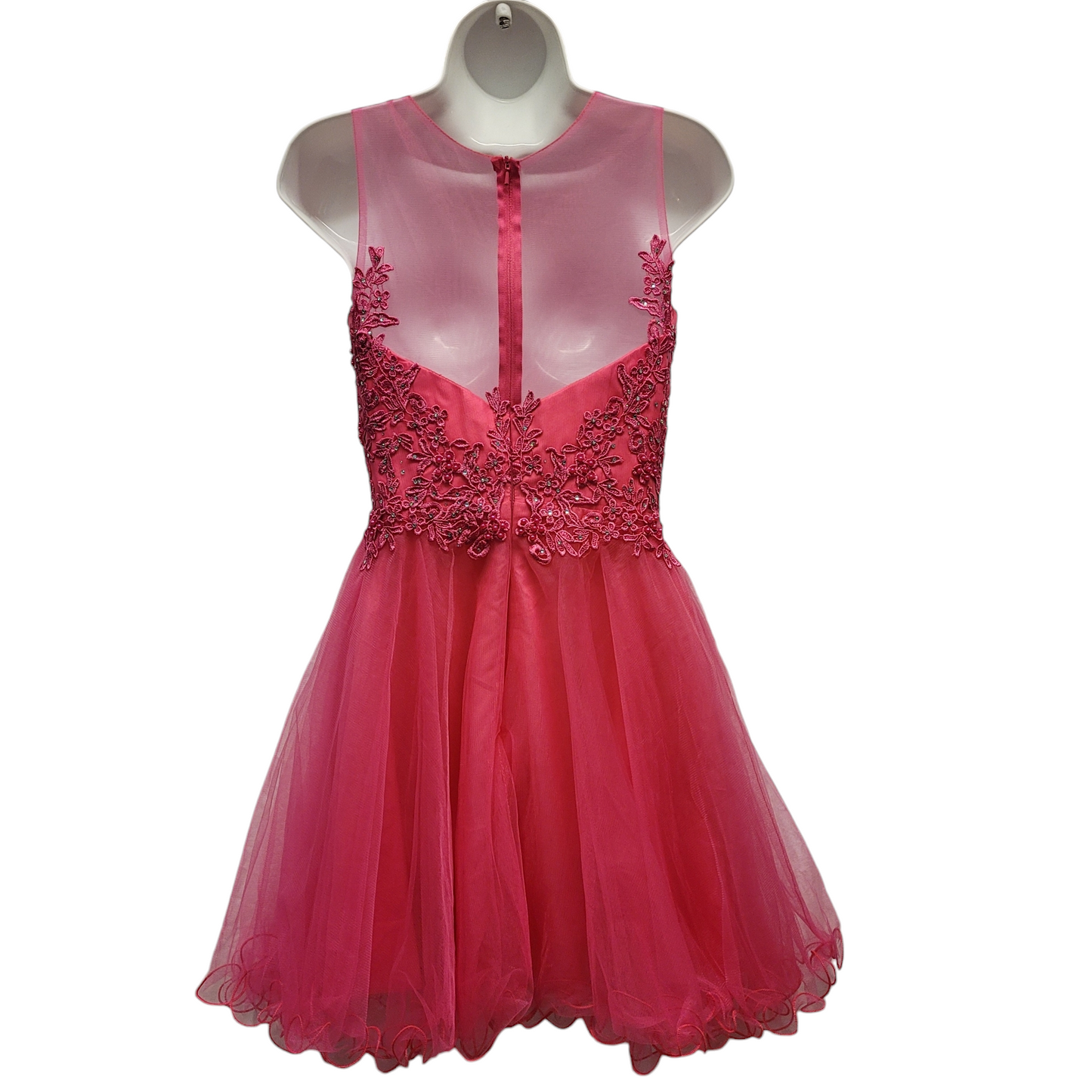Women's Hot Pink Short Mesh Top Sweetheart Dress