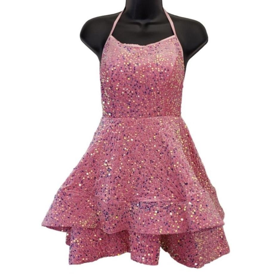 Women's Bubblegum Pink Scoop Neck Halter Short Dress