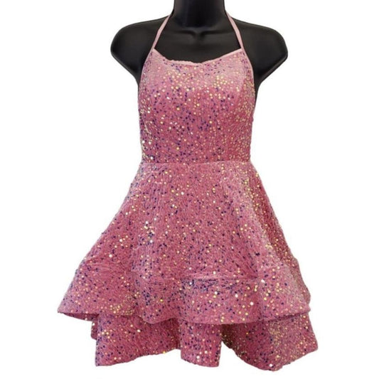 Women's Bubblegum Pink Scoop Neck Halter Short Dress