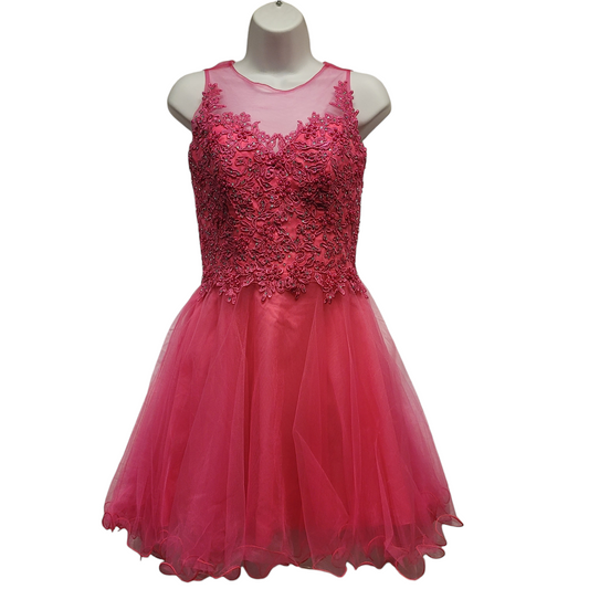 Women's Hot Pink Short Mesh Top Sweetheart Dress