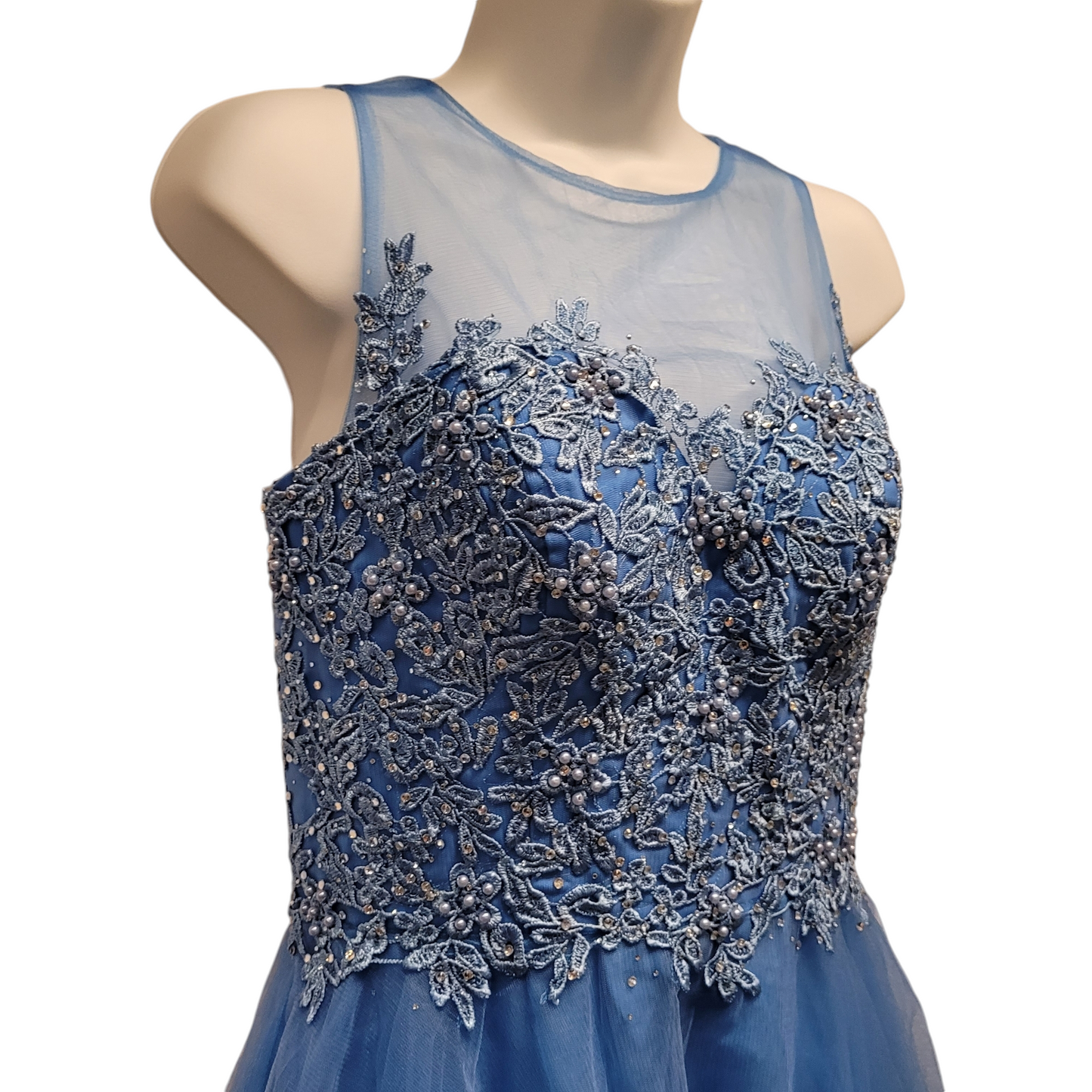 Women's Peacock Blue Short Mesh Top Sweetheart Dress