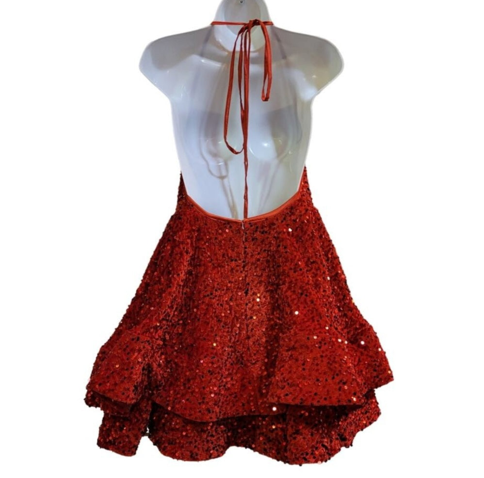 Women's Bright Red Scoop Neck Halter Short Dress