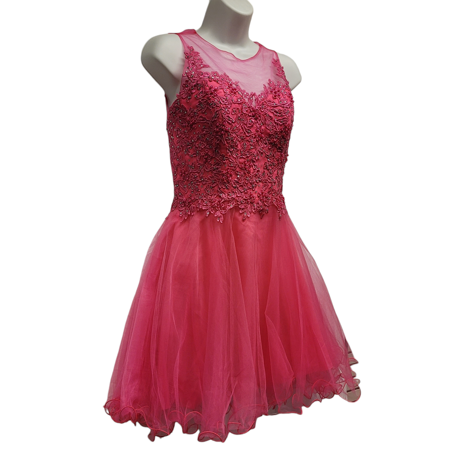 Women's Hot Pink Short Mesh Top Sweetheart Dress